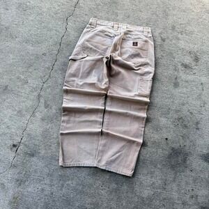 Baggy Carpenter Work Pants Beige Canvas Utility Straight Leg